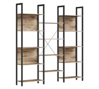 VASAGLE Bibliothèque, Étagère de Rangement, avec 14 Étagères, Cadre en Métal, Salon, Bureau, Style Industriel, 24 x 158 x 166 cm, Marron Camel et Noir d'encre LLS107K01