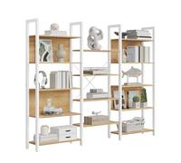 VASAGLE Bibliothèque, Étagère de Rangement, avec 14 Étagères, Cadre en Métal, Salon, Bureau, Style Industriel, 24 x 158 x 166 cm, Doré Chêne et Blanc Mat LLS107YA01