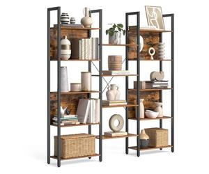 VASAGLE Bibliothèque, Étagère de Rangement, avec 14 Étagères, Cadre en Métal, Salon, Bureau, Style Industriel, 24 x 158 x 166 cm, Marron Rustique et Noir LLS107B01