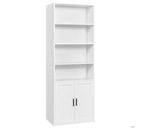 VASAGLE CUSTOS Collection - Bibliothèque, Étagère Haute sur 6 Niveaux, avec Portes, Meuble de Rangement Ouvert, 24 x 60 x 175 cm, pour Salon, Bureau, Salle à Manger, Blanc Nuage