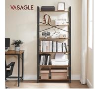 VASAGLE Étagère 6 Niveaux, Bibliothèque, Meuble de Rangement, pour Bureau, Salon, Chambre, 30 x 80 x 186 cm, Style Industriel, Marron Rustique et Noir d'Encre LLS082B01