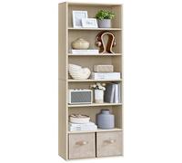 VASAGLE Bibliothèque, Étagère sur 6 Niveaux, Meuble de Rangement Ouvert, Étagère, 24 x 60 x 178,5 cm, pour Salon, Bureau, Salle à Manger, Beige Naturel LBC169L01