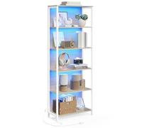 VASAGLE Bibliothèque LED à 6 Niveaux, Cadre en Acier, 60 x 30,3 x 178 cm | Étagère à Lumière Réglable, Meuble Rangement, Salon, Chambre, Bureau, Beige Naturel et Blanc Mat, BARNET LLS120LL01