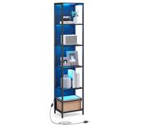 VASAGLE Bibliothèque LED à 6 Niveaux, Étagère à Lumière Réglable, Meuble de Rangement avec Cadre en Acier, 30,3 x 40 x 178,6 cm, pour Salon, Chambre, Bureau, Noir Boisé LLS121B57