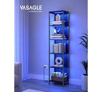 VASAGLE Bibliothèque LED à 6 Niveaux, Étagère à Lumière Réglable, Meuble de Rangement avec Cadre en Acier, 30,3 x 40 x 178,6 cm, pour Salon, Chambre, Bureau Noir Boisé