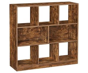 VASAGLE Bibliothèque, Meuble de Rangement, Étagère, 8 Compartiments Ouverts, Utilisable à l’Horizontale, sur le Côté ou à l’Envers, 30 x 97,5 x 100 cm, pour Salon, Bureau, Marron Rustique LBC52BX