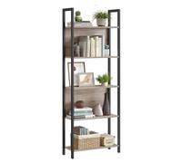 VASAGLE Bibliothèque sur 5 Niveaux, Étagère de Rangement pour Cuisine, pour Bureau, Salon, Chambre, 24 x 62 x 165 cm, Style Industriel, Grège Chiné et Noir d'encre LLS025B02V1