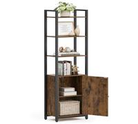 VASAGLE Bibliothèque Verticale à 6 Niveaux avec Porte | Étagères Réglables, Structure en Métal, 40 x 24 x 159,5 cm, Marron Rustique et Noir Mat, Collection BARNET LLS132K01