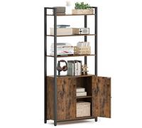 VASAGLE Bibliothèque Verticale à 6 Niveaux avec Porte, Structure en Métal, Étagères Réglables, 24 x 60 x 159,5 cm, pour Salon, Chambre, Marron Rustique et Noir d Encre LLS133K01