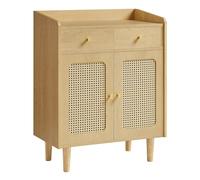 VASAGLE BOHOVEN Collection - Buffet Cannage, Meuble de Rangement, Placard avec Portes et Tiroirs en Rotin, Étagère Réglable, Style Bohème, pour Salle à Manger, Salon, Beige Chêne