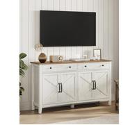 VASAGLE Buffet, avec Tiroir, Meuble de Cuisine, avec Portes, Étagère Réglable, 40 x 140 x 80 cm, Blanc Rustique et Marron Miel