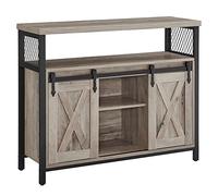 VASAGLE Buffet Cuisine, 2 Portes Coulissantes, 100 x 33 x 80 cm | Meuble de Rangement, Commode, Étagères Réglables, pour Salon, Grège Chiné et Noir Mat, Collection DAXTON LSC092B02