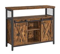 VASAGLE Buffet Cuisine, 2 Portes Coulissantes, 100 x 33 x 80 cm | Meuble de Rangement, Commode, Étagères Réglables, pour Salon, Marron Rustique et Noir Mat, Collection DAXTON LSC092B01