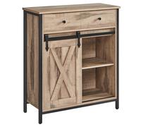 VASAGLE Buffet Cuisine, Commode, avec Porte Coulissante, Tiroirs, 30 x 70 x 80 cm, Étagères Réglables, Marron Camel et Noir d'encre