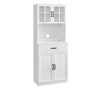 VASAGLE Buffet Haut Cuisine, Garde-Manger, Vaisselier, avec Portes en Verre et Étagères Réglables, Trou de Passage des Câbles,