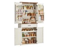 VASAGLE Buffet Haut Cuisine, Meuble de Rangement, Armoire, Vaisselier, Hauteur 178,6 cm, avec Tiroir, Placards, Étagères Réglables, pour Salon, Cuisine, Blanc Rustique BBK364W02