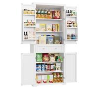 VASAGLE Buffet Haut Cuisine, Meuble de Rangement, Armoire, Vaisselier, Hauteur 182,1 cm, avec Tiroir, Placards, Étagères Réglables, pour Salon, Cuisine, Blanc BBC561W21