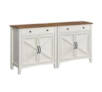 VASAGLE Buffet, Lot de 2, Meuble de Rangement avec Tiroir, Meuble de Cuisine, Portes, Étagère Réglable, Style Campagne, Salon, Salle à Manger, 40 x 80 x 80 cm, Blanc Rustique et Marron Miel BBK791W01