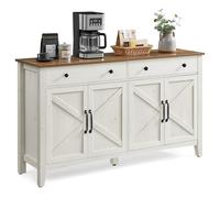 VASAGLE Buffet, Meuble de Rangement avec 4 Portes, 140 x 40 x 80 cm | Meuble de Cuisine, avec Portes, Étagère Réglable, Style Campagne, Blanc Rustique et Marron Miel, Collection LIRY BBK381W02