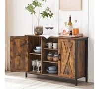 VASAGLE Buffet, Meuble de Rangement, avec placards et étagères, Portes façon Grange, pour Salle à Manger, Cuisine, Salon, Couloir, Style Industriel Marron Rustique et Noir