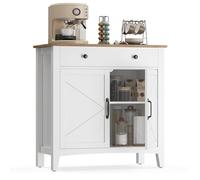 VASAGLE Buffet, Meuble de Rangement avec Tiroir, 80 x 40 x 80 cm | Meuble de Cuisine, avec Portes, Étagère Réglable, Style Campagne, Blanc Nuage et Marron Miel, Collection LIRY BBK341W02