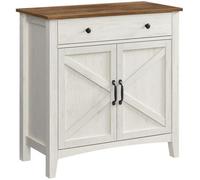 Buffet, Avec Tiroir, Meuble De Cuisine Avec Portes Et Étagère Réglable En Hauteur, Blanc Rustique Et Marron Miel Blanc