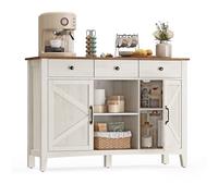 VASAGLE Buffet, Meuble de Rangement avec Tiroir, Meuble de Cuisine, avec Portes, Étagère Réglable, Style Campagne, pour Salon, 40 x 114,5 x 80 cm, Blanc Rustique et Marron Miel BBK371W02V1