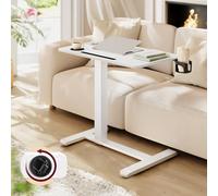 VASAGLE Bureau Assis-Debout sur roulettes, Réglable en Hauteur, 70 x 40 cm | Table Mobile, Porte-Gobelets, Fente pour Appareil, Blanc nuage, Collection BALOK LSD600W01