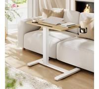 VASAGLE Bureau Assis-Debout sur roulettes, Table Mobile Réglable en Hauteur, Plateau de 70 x 40 cm, 2 Porte-gobelets, Fente Porte-Téléphone ou Tablette, Chêne Jaune et Blanc Mat LSD600YA01
