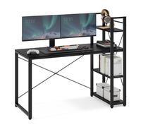 VASAGLE Bureau avec Étagères Réversible à Gauche ou à Droite, Longueur 137,2 cm, Table d'Ordinateur, pour Bureau à Domicile, Montage Facile, Noir Boisé LWD049B56