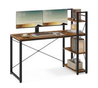 VASAGLE Bureau avec Étagères Réversible à Gauche ou à Droite, Longueur 137,2 cm, Table d'Ordinateur, pour Bureau à Domicile, Montage Facile, Marron Rustique et Noir LWD049B01