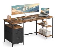 VASAGLE Bureau d’Ordinateur, 3 Étagères, 2 Tiroirs, 160 x 60 x 76 cm | Table avec Rangement, pour Bureau, Salon, Style Moderne basique, Marron Rustique et Noir Mat, BARNET LWD105K01