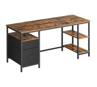 Bureau D'ordinateur 60 X 160 X 76 Cm Marron Rustique Et Noir Mat Marron