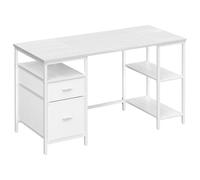 VASAGLE Bureau d’Ordinateur, Table avec Rangement, 3 Étagères, 2 Tiroirs, 140 x 60 x 76 cm, pour Bureau, Salon, Style Moderne, Blanc Érable et Blanc Nuage LWD104WF01