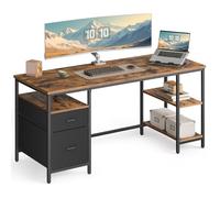 VASAGLE Bureau d’Ordinateur, Table avec Rangement, 3 Étagères, 2 Tiroirs, 60 x 160 x 76 cm, pour Bureau, Salon, Style Industriel, Marron Rustique et Noir Mat LWD105K01