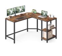 VASAGLE Bureau d'Ordinateur en Forme de L, 120 x 130 x 76 cm, Bureau d'angle avec 2 Étagères, Gain de Place, pour Jeu, Marron Rustique et Noir d’Encre LWD123K01