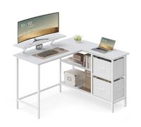 VASAGLE Bureau d'Ordinateur en Forme de L, Bureau d'angle, 2 Tiroirs Spacieux, Support de Moniteur, Étagère Réglable, Blanc Érable LWD097W01