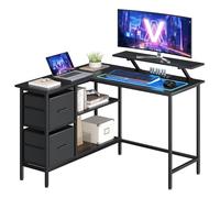 VASAGLE Bureau d'Ordinateur en Forme de L, Bureau d'angle, 2 Tiroirs Spacieux, Support de Moniteur, Étagère Réglable, Noir Boisé LWD097B56