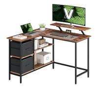 VASAGLE Bureau d'Ordinateur en Forme de L, Bureau d'angle, 2 Tiroirs Spacieux, Support de Moniteur, Étagère Réglable, Marron Rustique LWD097B01