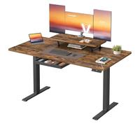 VASAGLE Bureau Électrique Réglable en Hauteur, 140 x 70 cm, Support d'Écran à Montage Flexible, Tiroir, Port USB-C, Rappel de Sédentarité, pour Télétravail, Marron Rustique LSD154KD01