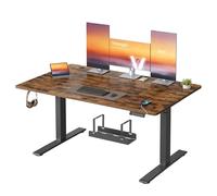 VASAGLE Bureau Électrique Réglable en Hauteur, 140 x 80 cm, avec Port USB-C, Support pour Multiprise, Rappel de Sédentarité, Fonction Mémoire 3 Hauteurs, Télétravail, Marron Rustique LSD144KD02