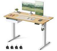 VASAGLE Bureau Électrique Réglable en Hauteur, Bureau Assis-debout, Multiprise, Tiroir, 60 x 120 cm, Réglable en Continu, Fonction Mémoire de 4 Hauteurs, Couleur Chêne Naturel et Blanc Nuage LSD112N01