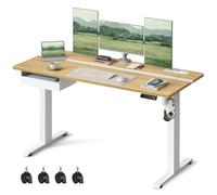 VASAGLE Bureau Électrique Réglable en Hauteur, Bureau Assis-debout, Multiprise, Tiroir, 60 x 140 cm, Réglable en Continu, Fonction Mémoire de 4 Hauteurs, Couleur Chêne Naturel et Blanc Nuage LSD114N01
