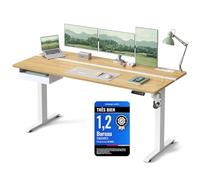 VASAGLE Bureau Électrique Réglable en Hauteur, Bureau Assis-debout, Multiprise, Tiroir, 70 x 160 cm, Réglable en Continu, Fonction Mémoire de 4 Hauteurs, Couleur Chêne Naturel et Blanc Nuage LSD116N01