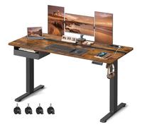 VASAGLE Bureau Électrique Réglable en Hauteur, Bureau Assis-Debout, Multiprise, Tiroir, 70 x 160 cm, Réglable en Continu, Fonction Mémoire de 4 Hauteurs, Marron Rustique et Noir d'encre LSD116X01