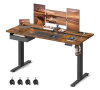 VASAGLE Bureau Électrique Réglable en Hauteur, Bureau Assis-Debout, Surface 60 x 140 cm, Réglable en Continu, Fonction Mémoire de 4 Hauteurs, Marron Rustique et Noir LSD114X01
