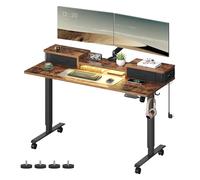 VASAGLE Bureau Électrique Réglable en Hauteur, Bureau Assis-Debout, Table, 60 x 140 x (72-120) cm, Réglable en Continu, Support pour Écran, Crochet, Fonction Mémoire, Marron Rustique LSD184X01