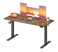 VASAGLE Bureau Électrique Réglable en Hauteur, Bureau Assis-Debout, Table, Rappel de Sédentarité, Fonction Mémoire 4 Hauteurs, Télétravail, 140 x 60 cm, Marron Rustique LSD314KD03