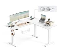 VASAGLE Bureau Électrique Réglable en Hauteur, Table d'angle en L | Bureau Assis-debout, 160 x 140 cm, 2 Prises, 2 Ports USB-A, Étagère pour Multiprise, Collection BALOK LSD264W01
