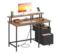 VASAGLE Bureau Gaming, avec Tiroirs en Tissu, Table Informatique avec Support d'Écran, Multiprise, 2 Ports USB, pour Bureau à Domicile, 120 x 60 cm, Marron Rustique LWD093K01V1